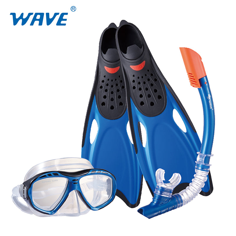 Bulk MSF-1396S25BF71 Adult Snorkeling Mask Snorkel Fins Combo Set