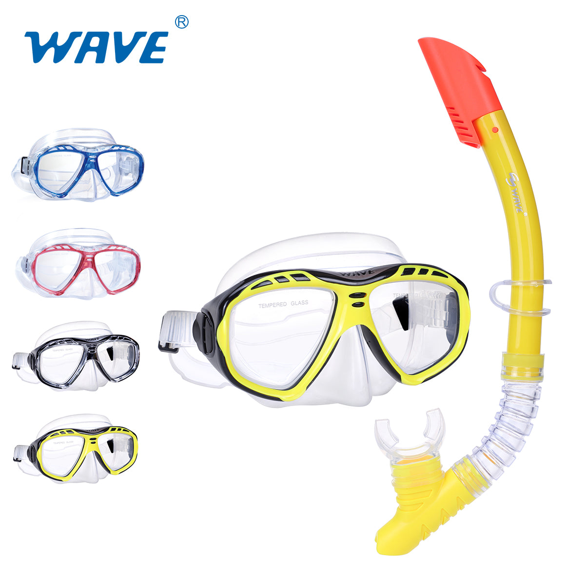 钢化玻璃镜片硅胶宽视野潜水两件式呼吸管面罩套装